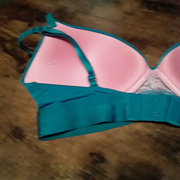 Pink VICTORIA'S SECRET teal W/ Pink Bling 38B Padded underwire Gorgeous Push Up - Picture 10 of 13